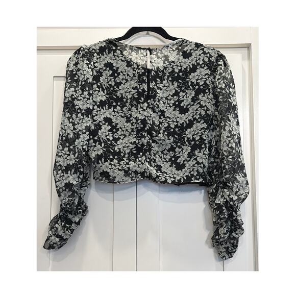 ZARA floral crop chiffon back and white blouse M - Picture 4 of 9